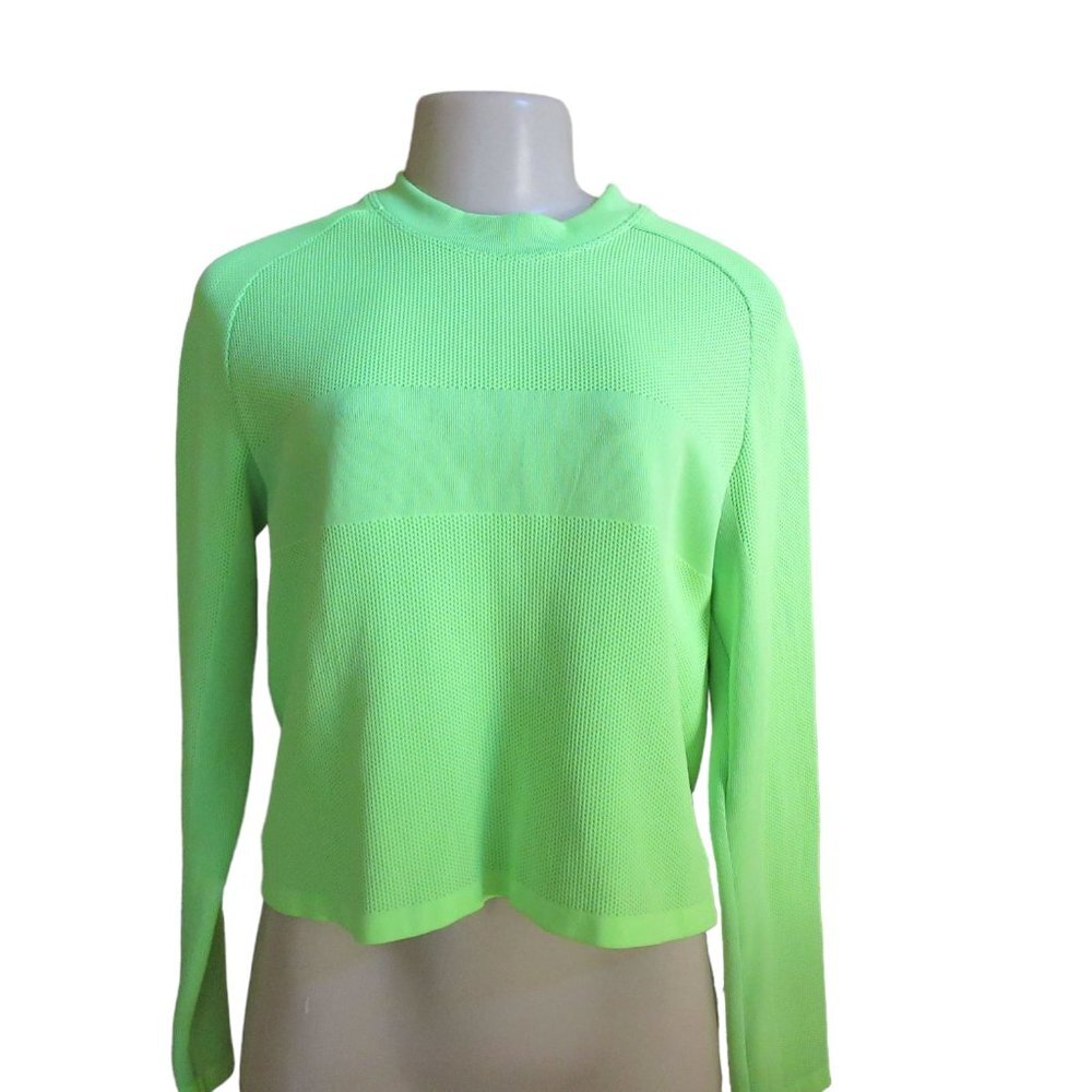 Athleta Crew Neck Seamless Semi Cropped Lime Green Sweatshirt in SZ Medium